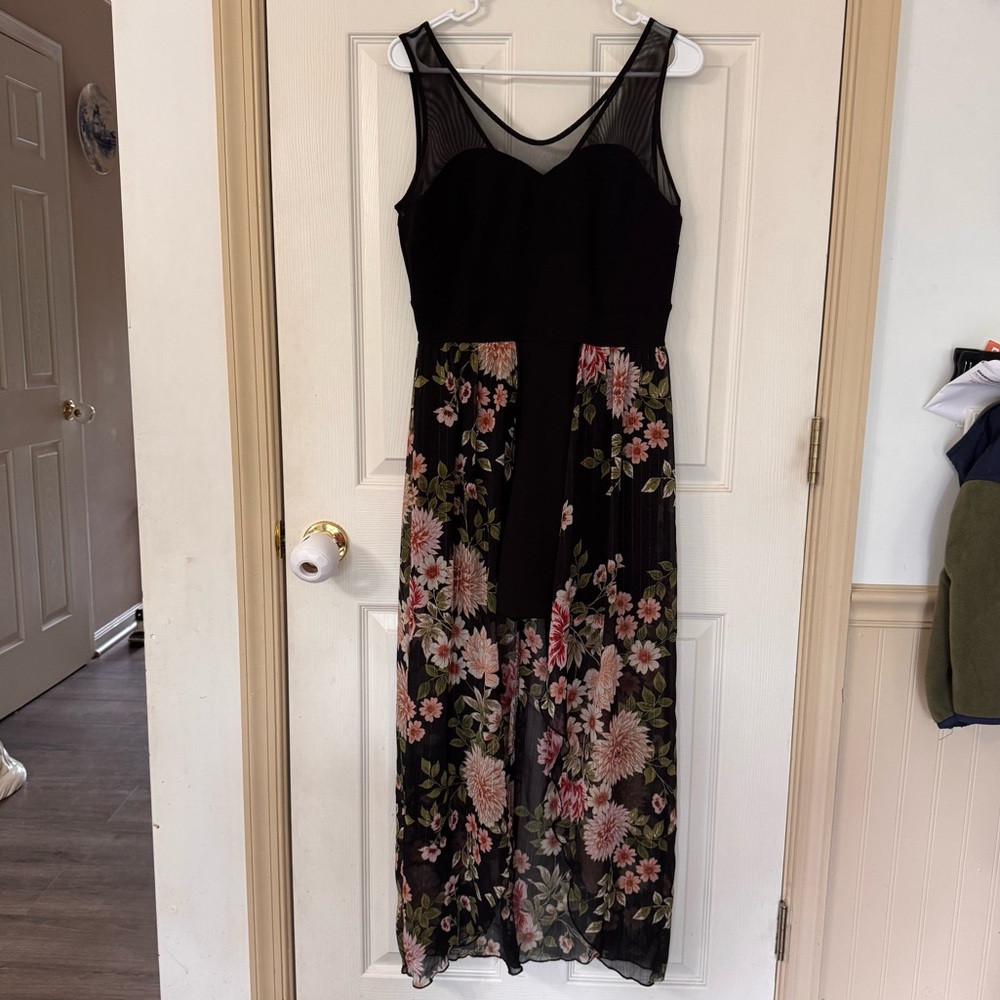Alexa B Nites Mesh Floral Dress Size 6 Sheer Top With Mini Skirt Underneath Maxi